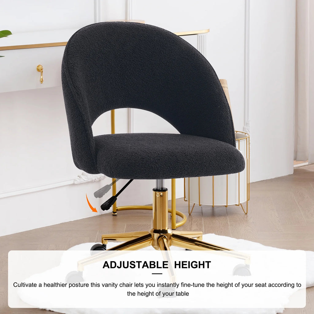 Black Faux Sherpa Upholstered Swivel Home Office Chair P5911