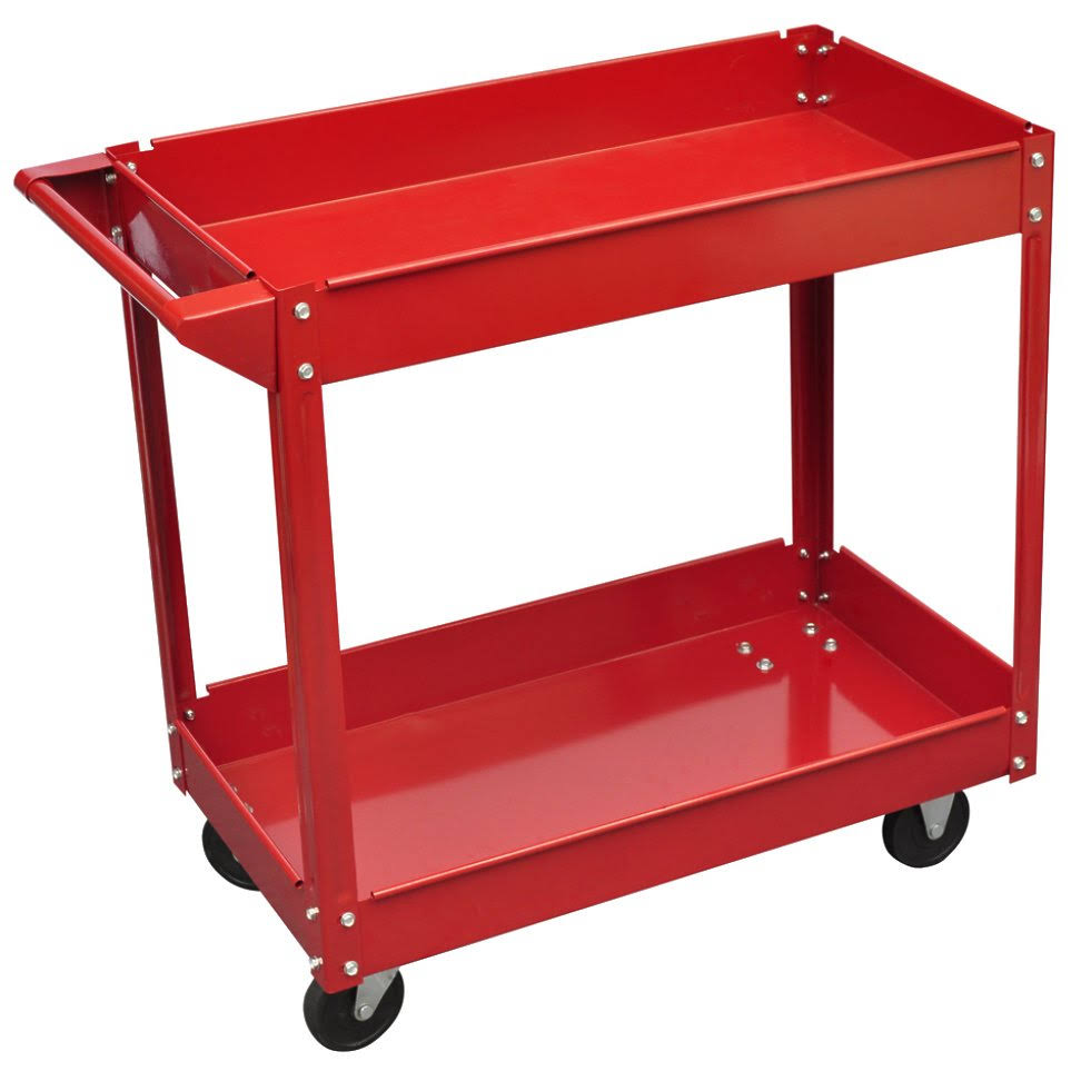 Red 2 Shelves Tool Trolley Cart B523