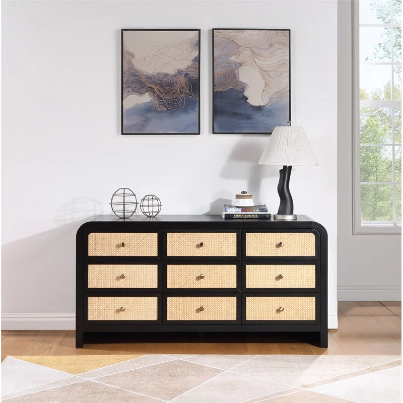 Black Ash Wood and Natural Cane Dresser N3352