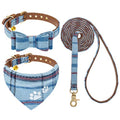 Blue Plaid Dog Collar and Leash Set Q5072