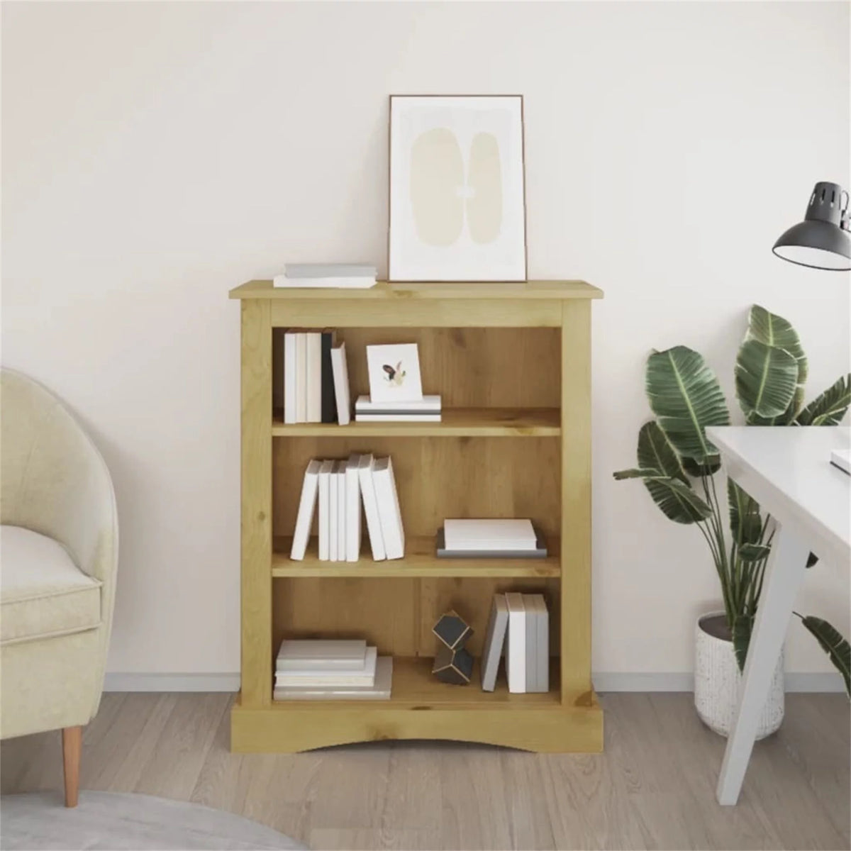 Natural 3-Tier Pine Bookcase Side Cabinet G420
