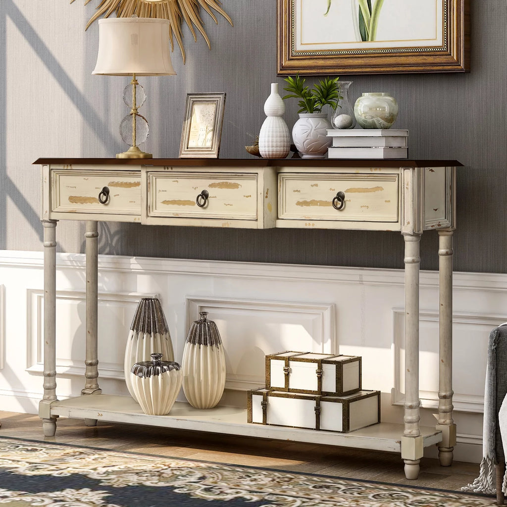 52" Wood Console Table with 3 Drawers and Shelf A504702