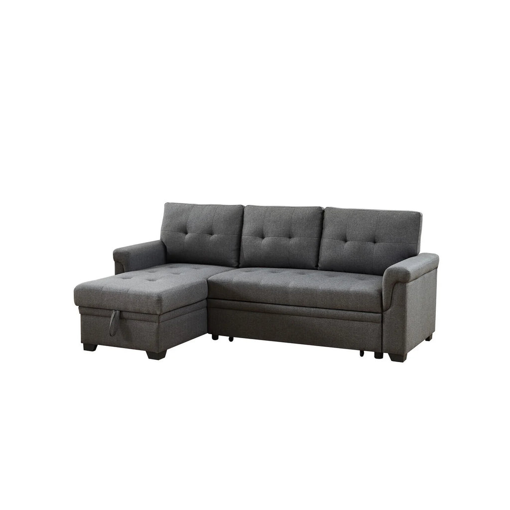 Light Gray Linen Reversible Sleeper Sectional Sofa with Storage Chaise Z523430