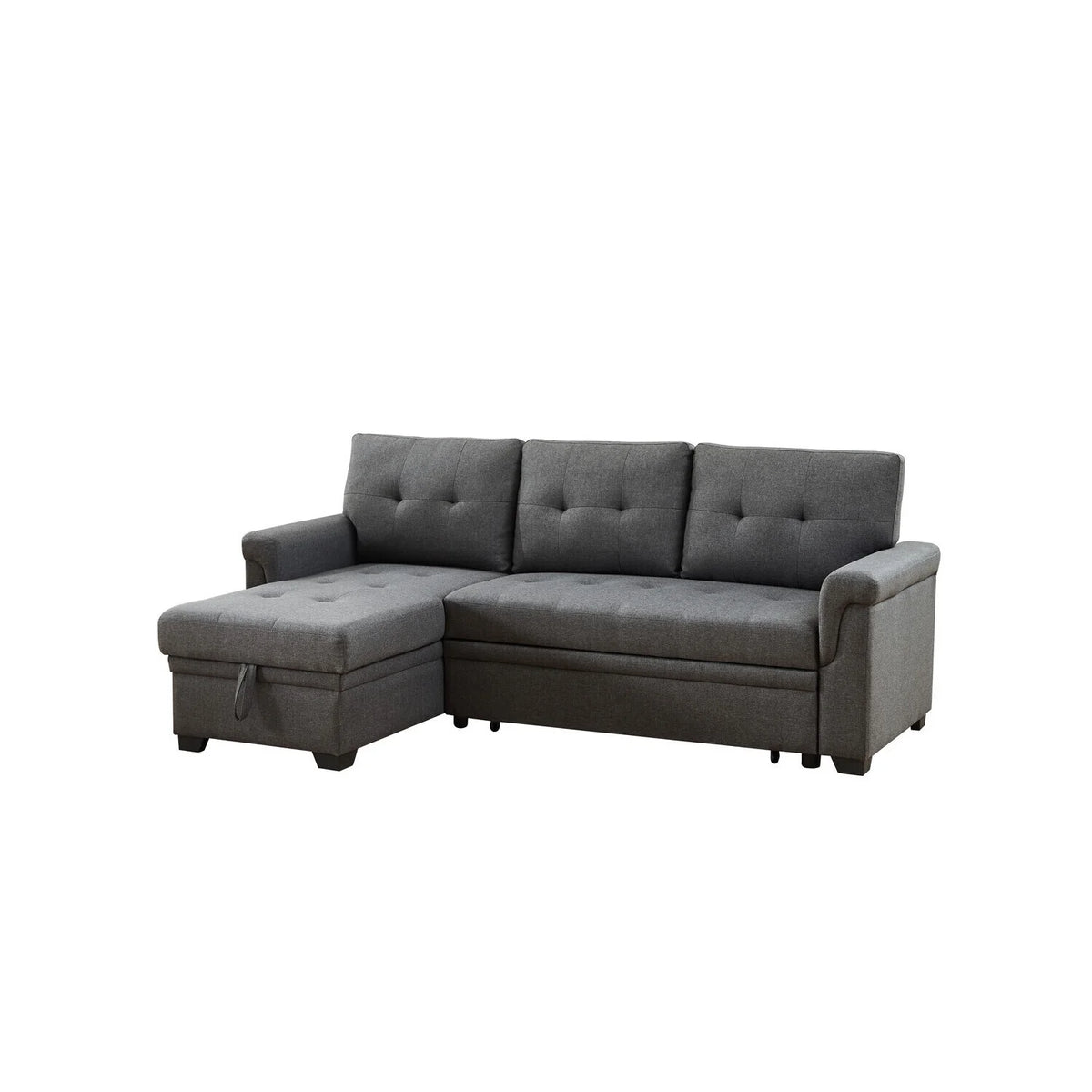 Light Gray Linen Reversible Sleeper Sectional Sofa with Storage Chaise Z523430