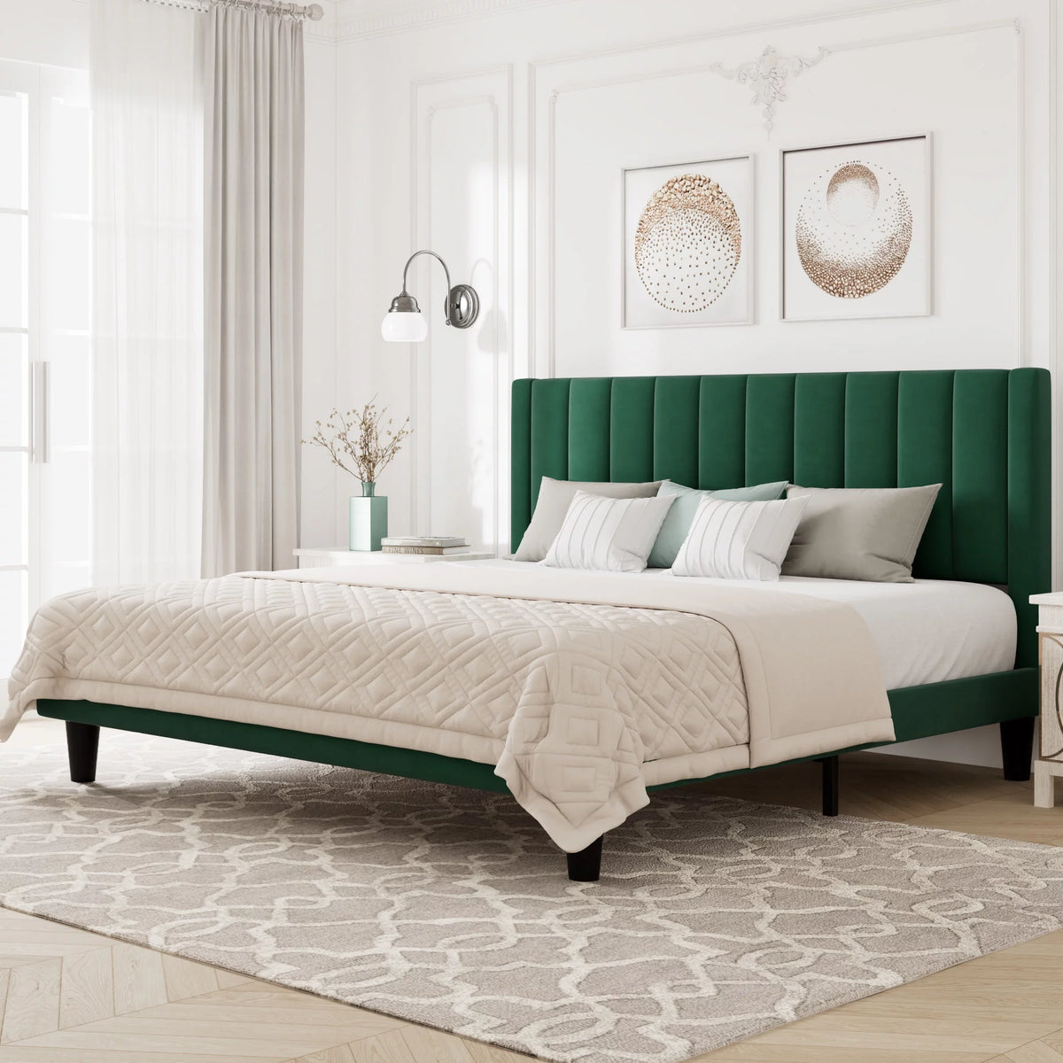 Queen Light Pink Velvet Upholstered Bed Frame Z596710