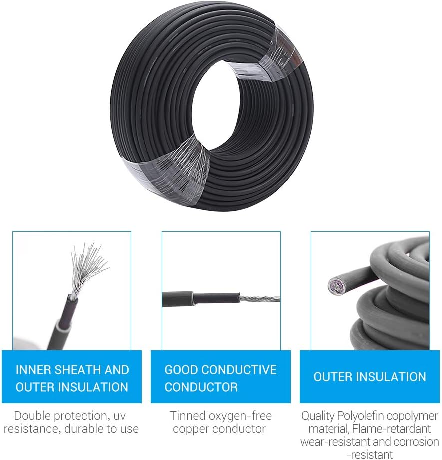 10AWG 6mm² Solar Panel Extension Cable Wire 100M Black Female Q3241
