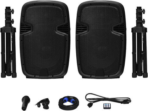 12 1600W Portable Dual Passive Active Speaker with 2 Speaker Stands V4785