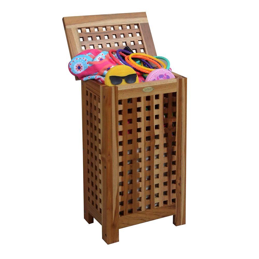 Teak Apartment Hamper with Laundry Bag H4391