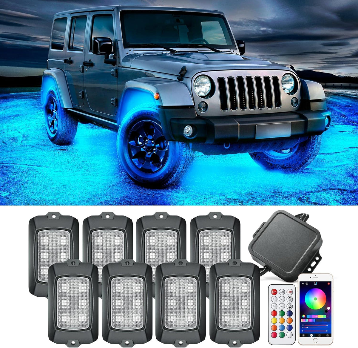 4 Pods Multicolor RGB LED Rock Lights Waterproof Y29829