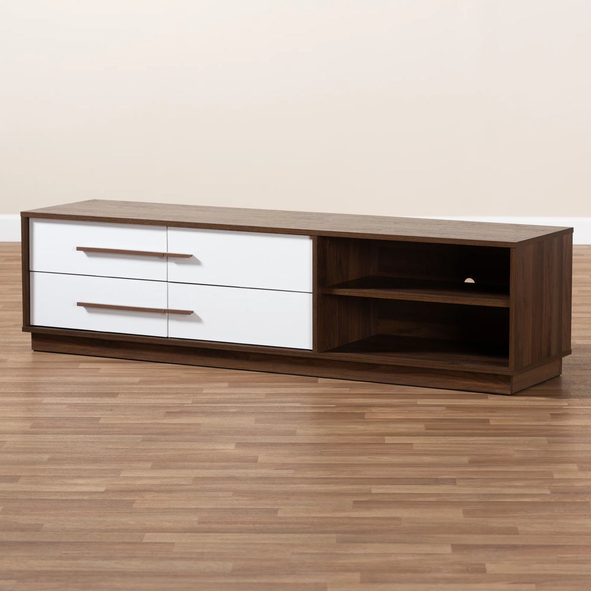 White and Walnut 4-Drawer Wood TV Stand R14831