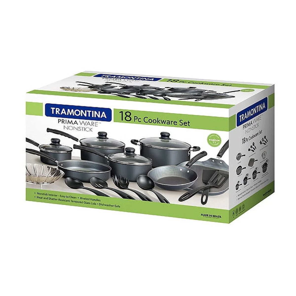 18 Piece Non-stick Cookware Set, Steel Gray X20825