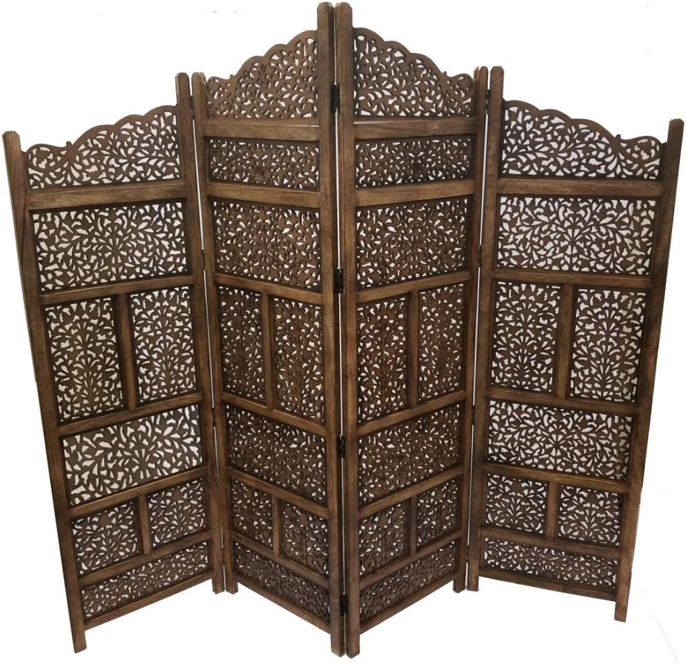 Hand Carved Foldable 4-Panel Wooden Room Divider H902