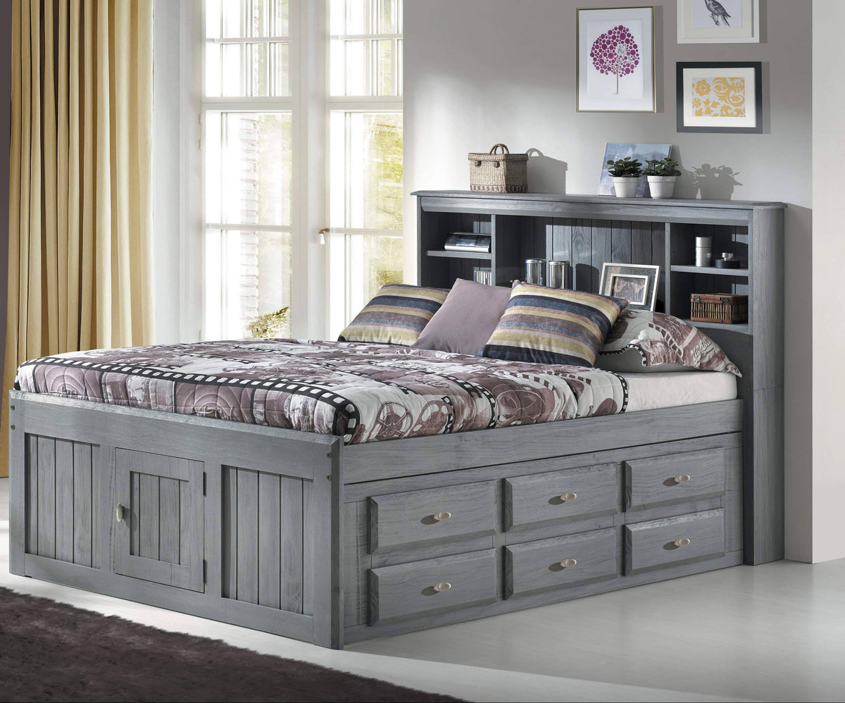 Charcoal Solid Pine Bookcase Bed with 6 Drawers H354342