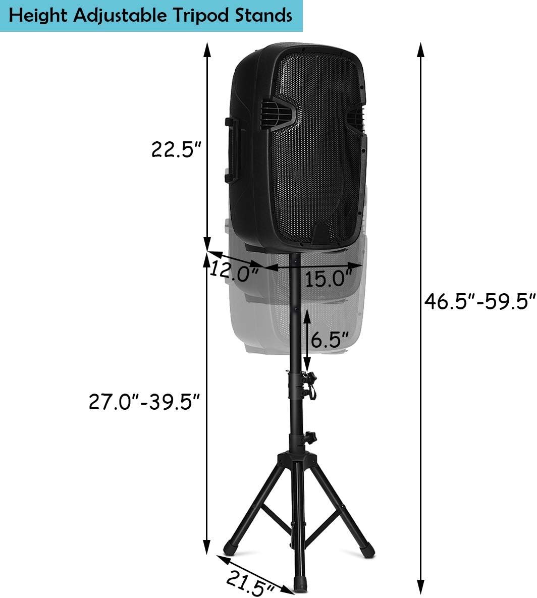 12 1600W Portable Dual Passive Active Speaker with 2 Speaker Stands V4785