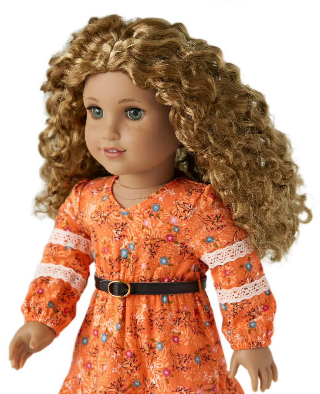 18 inch Doll with Gray Eyes Freckles Curly Caramel Colored Hair H69272