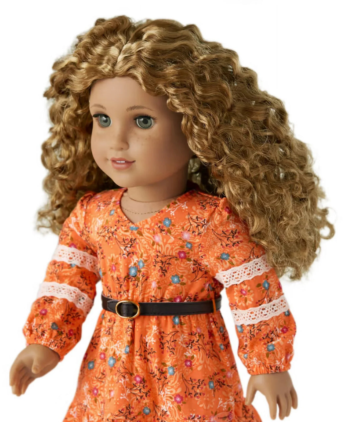 18 inch Doll with Gray Eyes Freckles Curly Caramel Colored Hair H69272