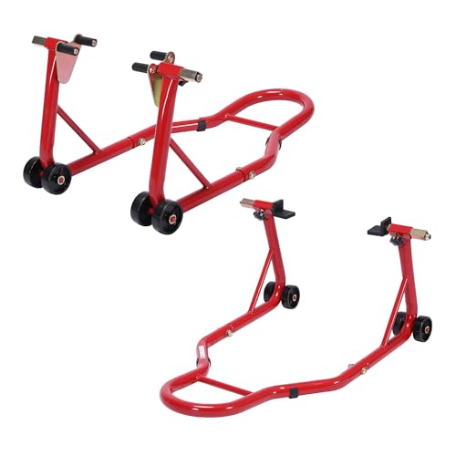 Motorcycle Front and Rear Wheel Lift Paddock Stand with 4 Caster Wheels Black S95956