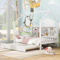 White Wooden Full Size House Bed with Trundle and Shelf B89624
