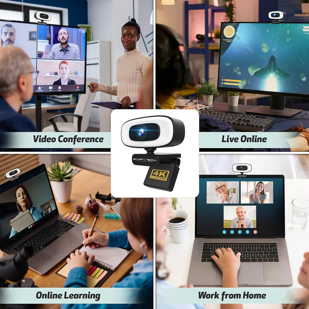 4K Webcam with Ring Light Ultra HD 8MP Autofocus USB Web Cam Stereo Microphone Q527