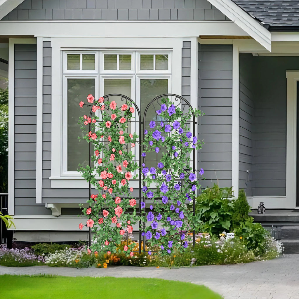 Metal Garden Arch Trellises 2 Pack Black Rust-Resistant A5143