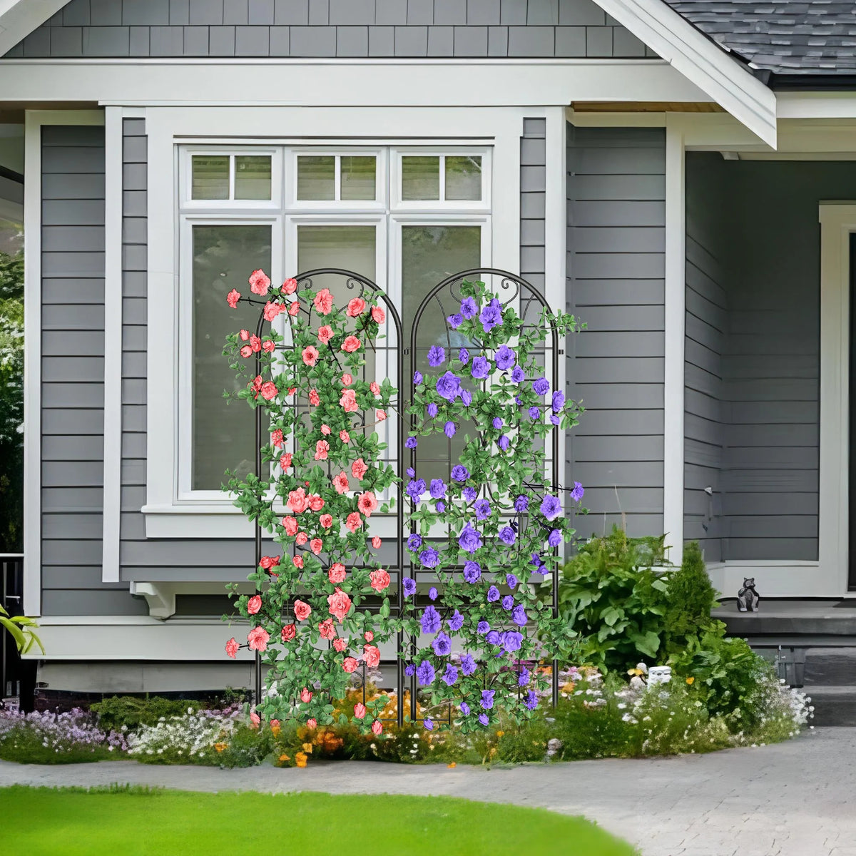 Metal Garden Arch Trellises 2 Pack Black Rust-Resistant A5143