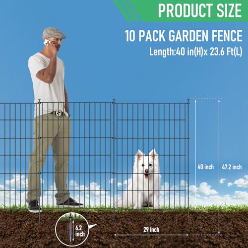 32in H x 23.6ft L Rustproof Metal Fence J5154