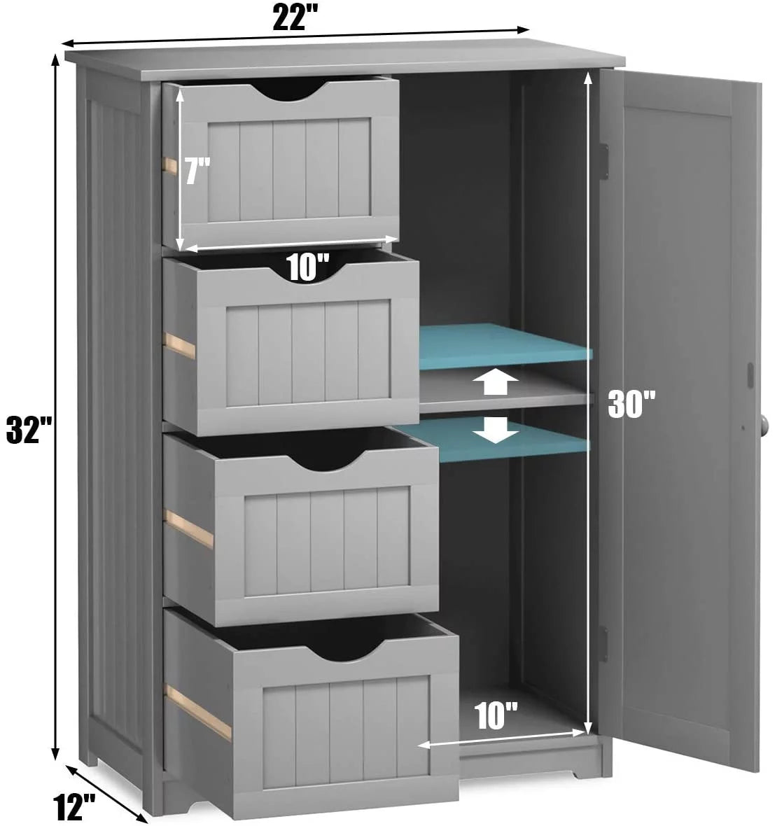 Gray Floor Cabinet with 4 Drawers & 1 Cupboard N41571