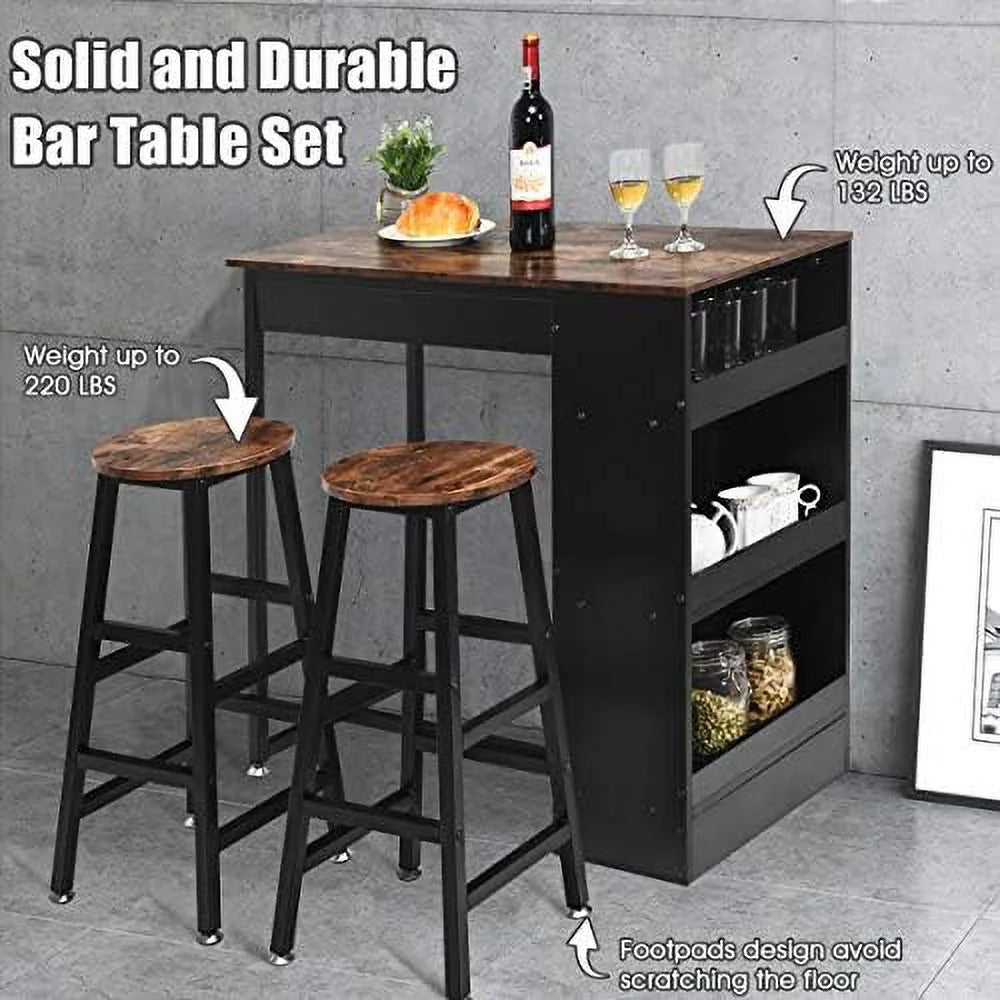 3 Piece Wooden Counter Height Pub Dining Set with 2 Stools J7260
