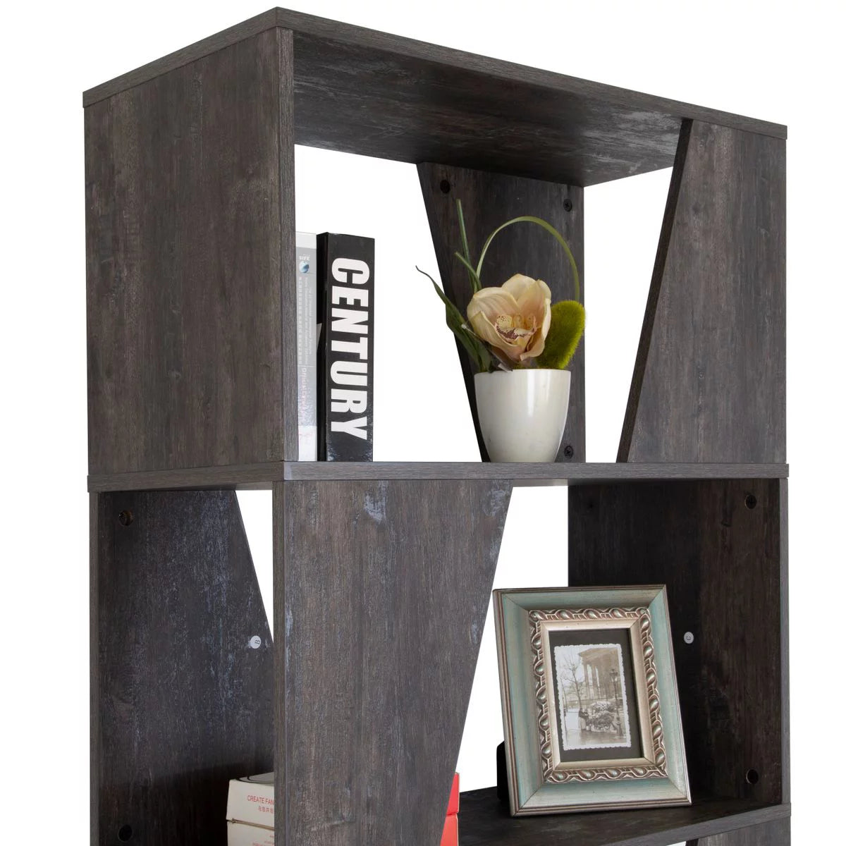 5-tier Wooden Bookcase in Washed Black Finish O174