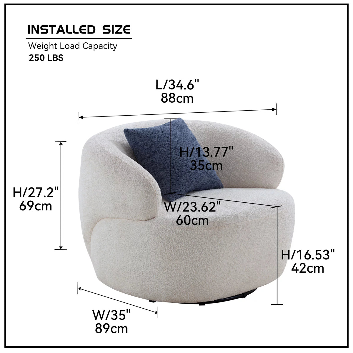 Beige Boucle Swivel Barrel Chair Z377681