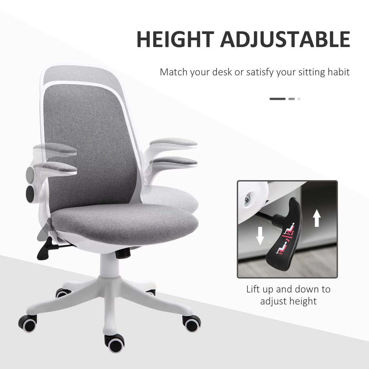 Grey Linen-Touch Fabric Office Chair with Flip-up Arms O566810