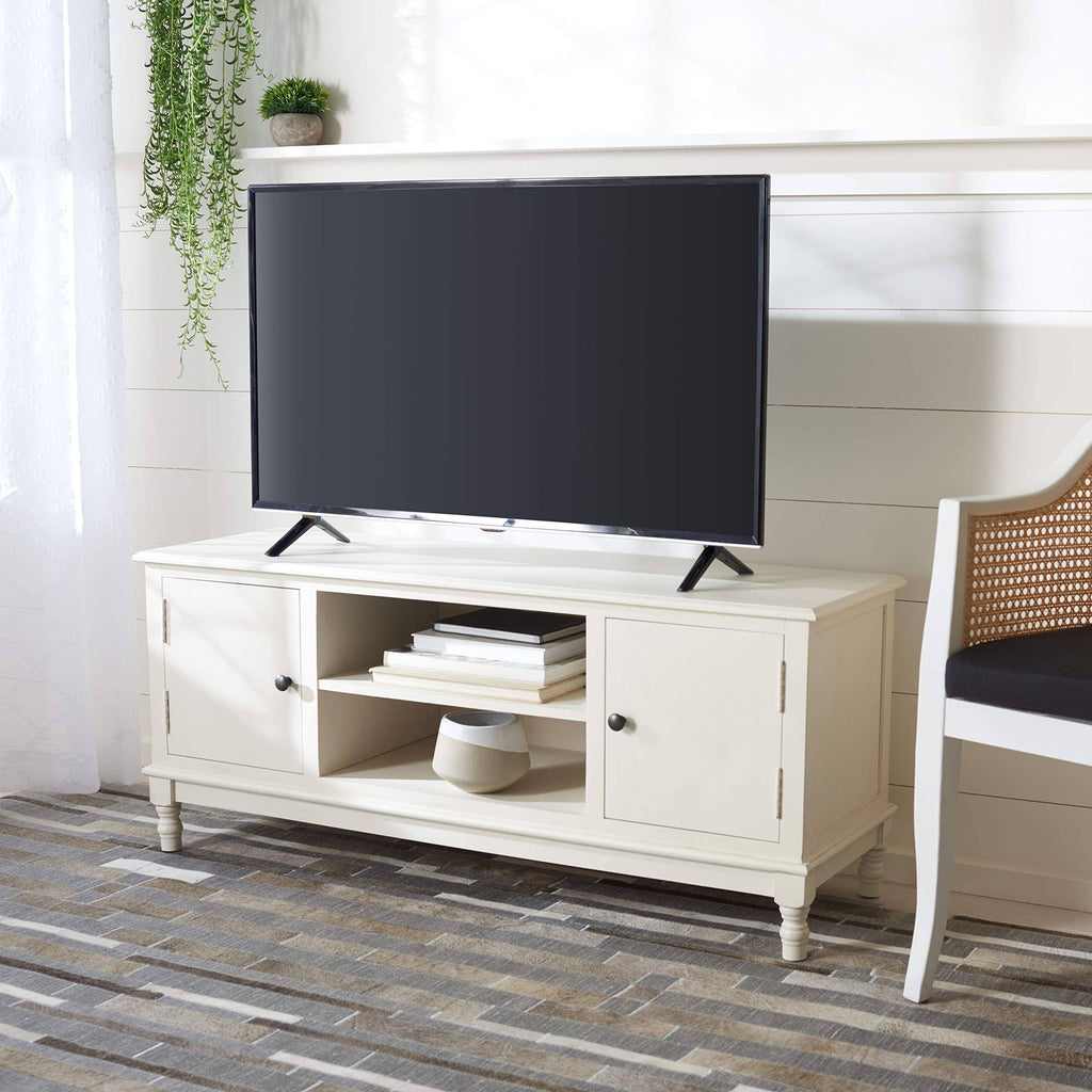 2 Door 1 Shelf Media Stand Distressed White B5592