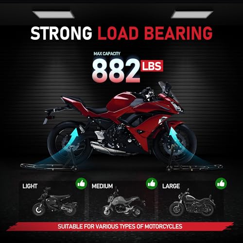 Motorcycle Front and Rear Wheel Lift Paddock Stand with 4 Caster Wheels Black S95956