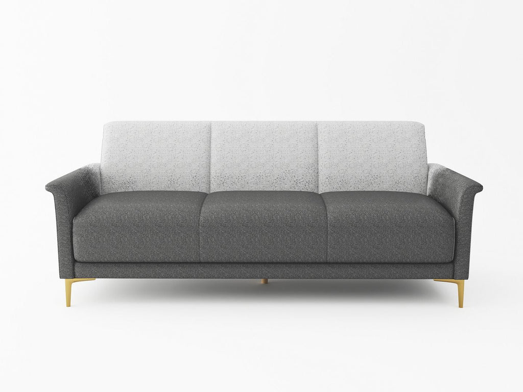 Transitional Futon Sofa with Foldable Tables, Upholstered in Linen with Flared Arms, Golden Metal Legs T170824