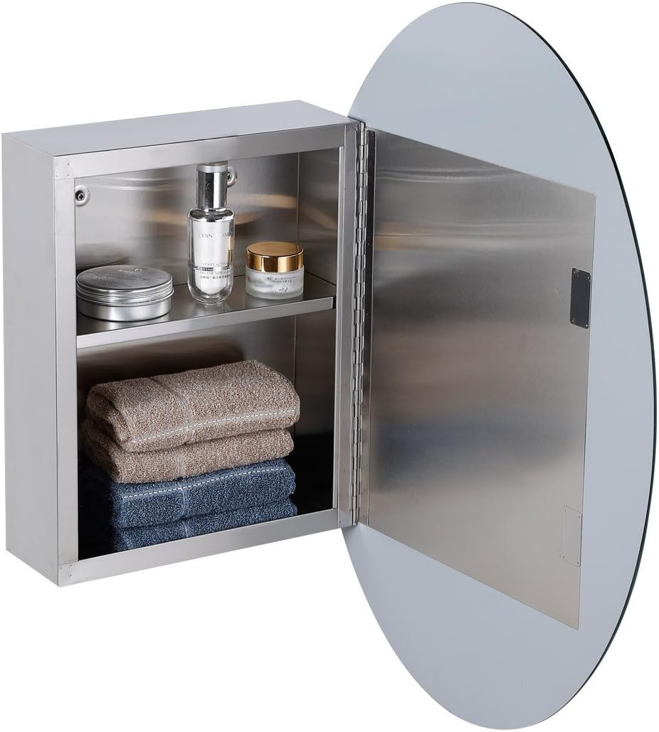 Oval Wall Mounted Medicine Cabinet Brushed Stainless Steel with Mirror 26" x 18" B991