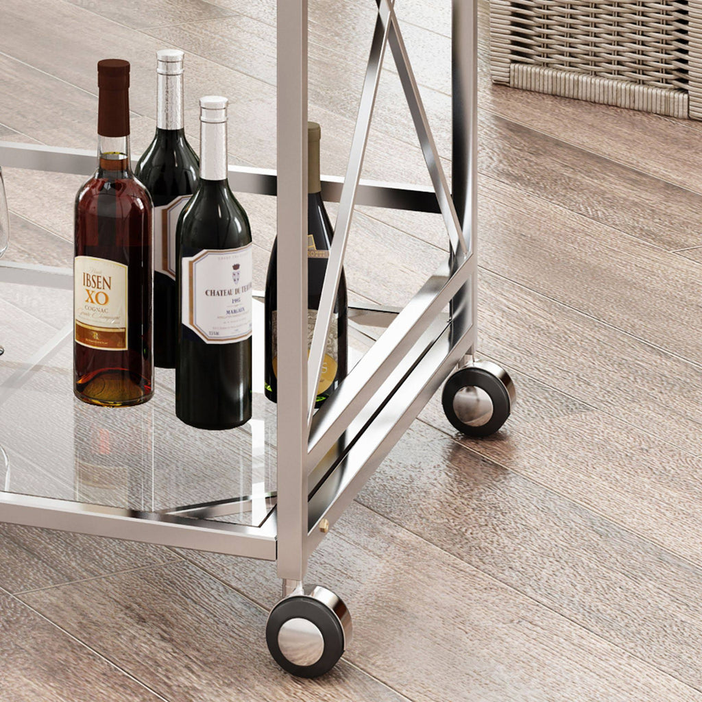 Silver and Clear Contemporary Indoor Bar Cart Q3105