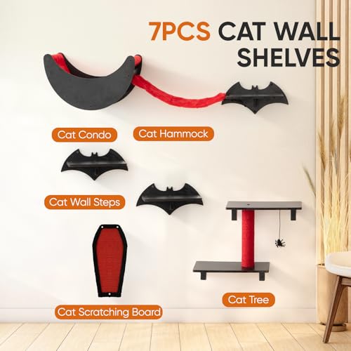7pcs Wall-Mounted Cat Shelves Set with Scratching Board P227131