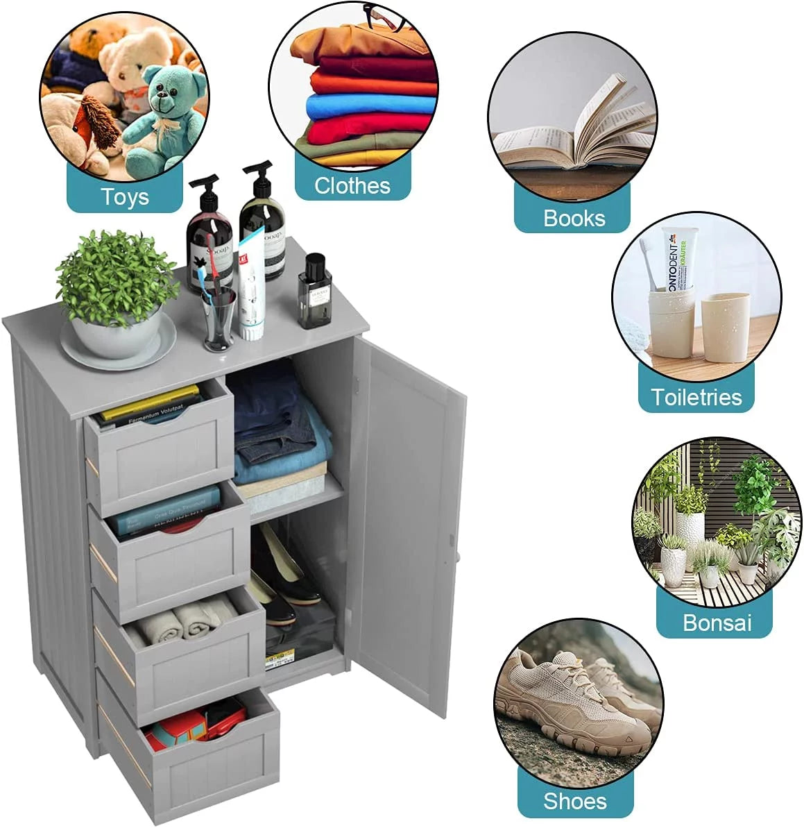 Gray Floor Cabinet with 4 Drawers & 1 Cupboard N41571