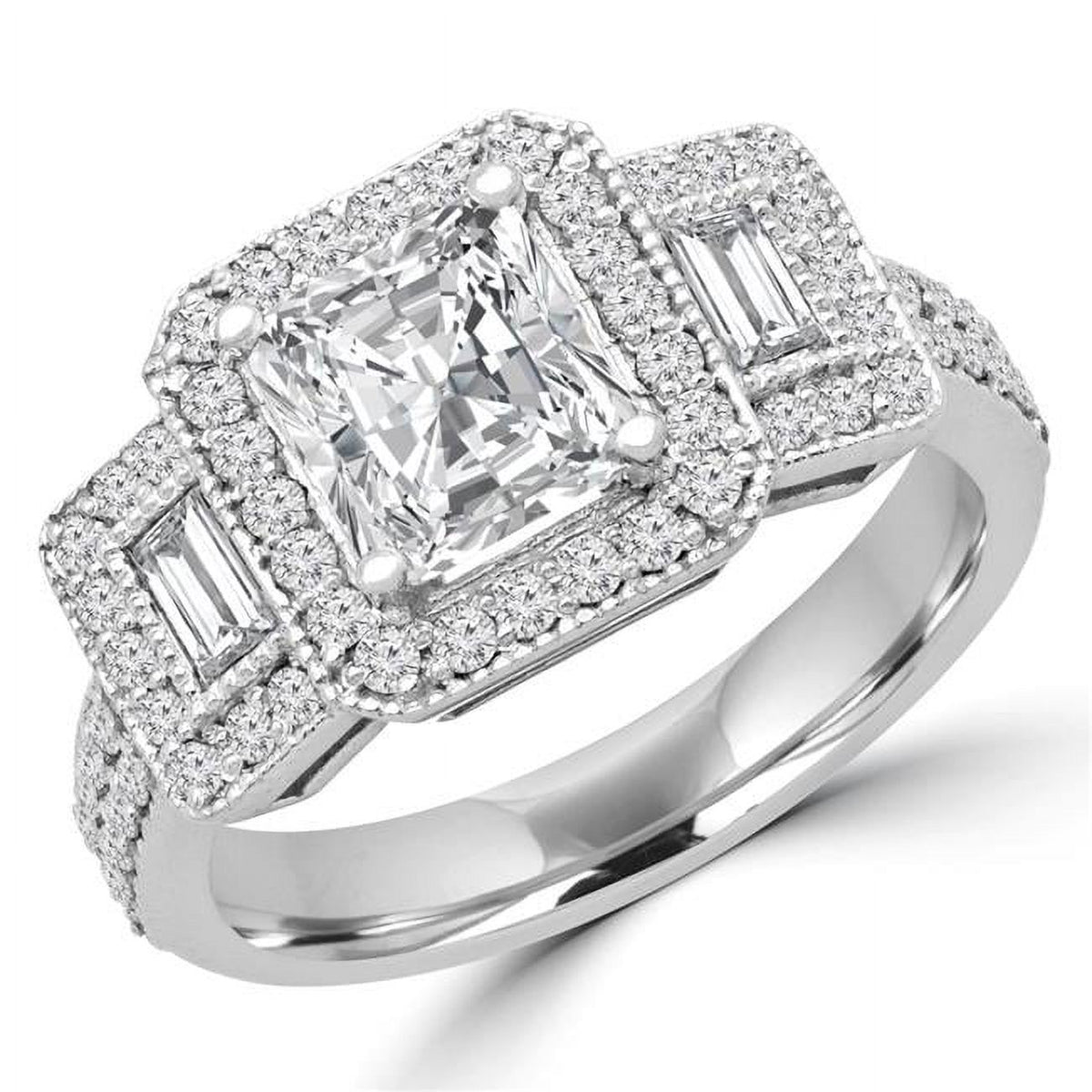 2.4 CTW Radiant Diamond Three-Stone Engagement Ring in 14K White Gold V39500