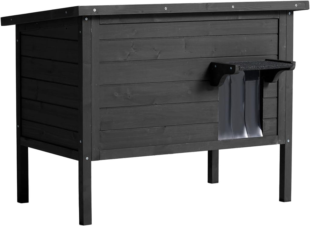 Outdoor Cat House Weatherproof Insulated Foam Wooden Cat Condos with PVC Door Flaps G44092