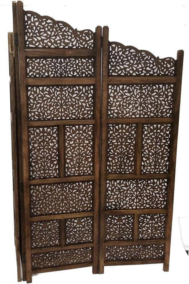 Hand Carved Foldable 4-Panel Wooden Room Divider H902