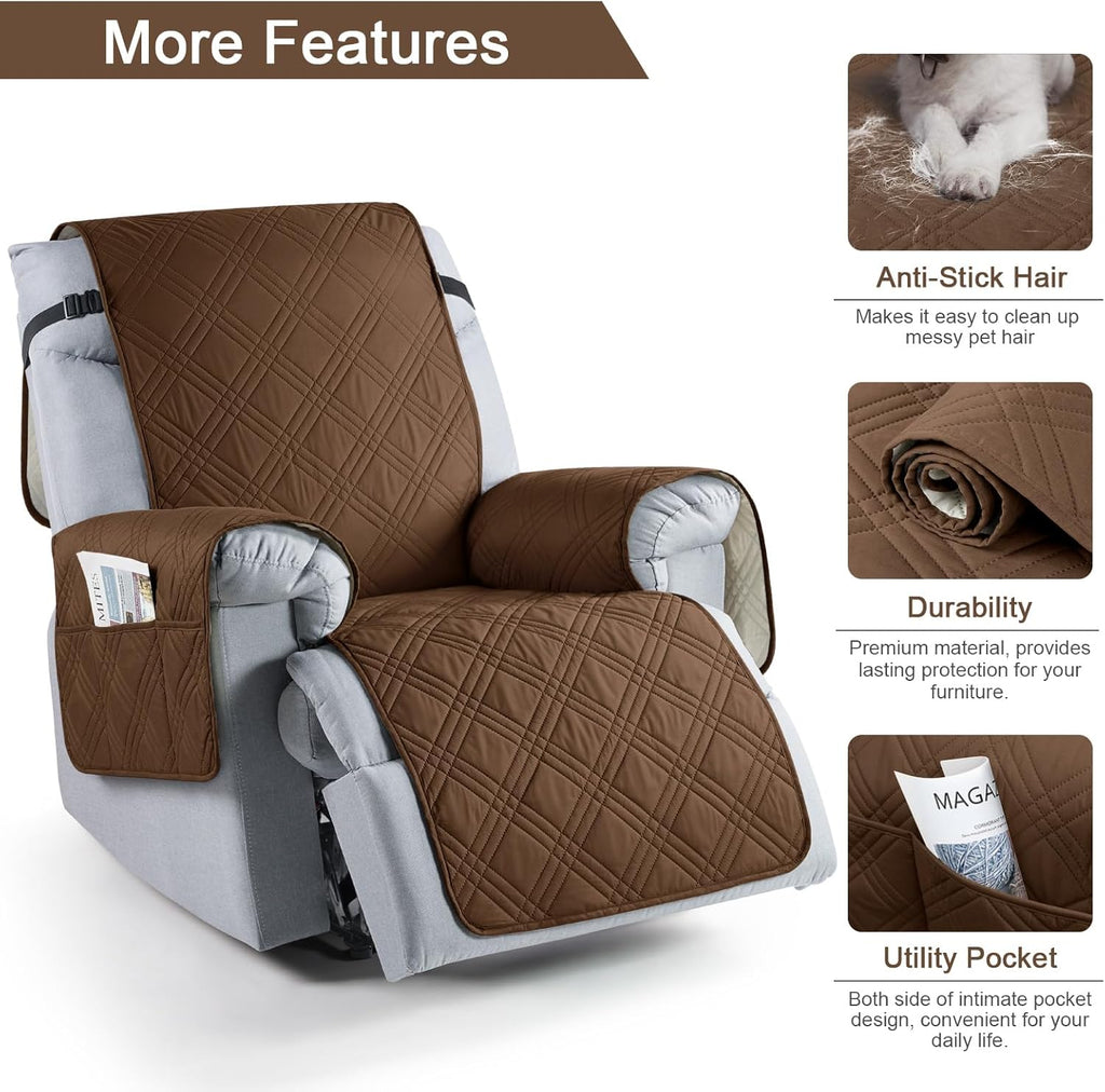 Brown Waterproof Non Slip Recliner Chair Cover with Pocket T861751