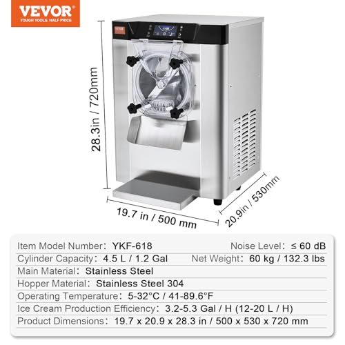 Commercial Ice Cream Machine 1400W 20/5.3 Gph Hard Serve with LED Display U73314