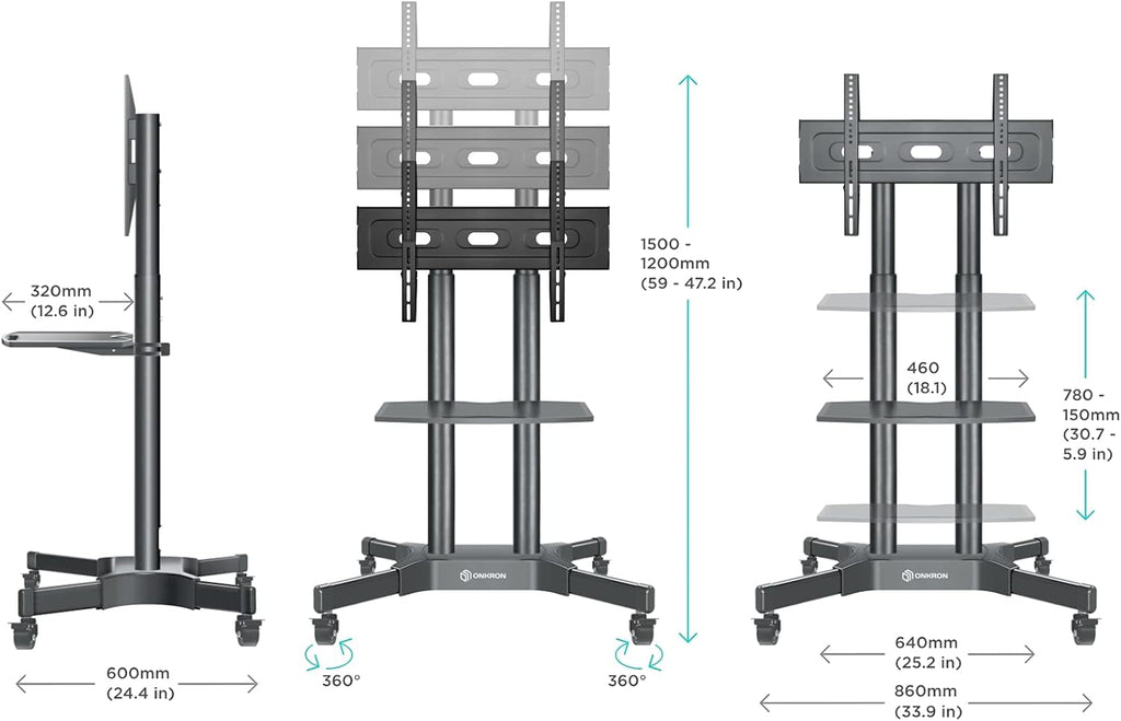 Mobile TV Stand for 40 to 65 Inch TV with Wheels Shelves N8725
