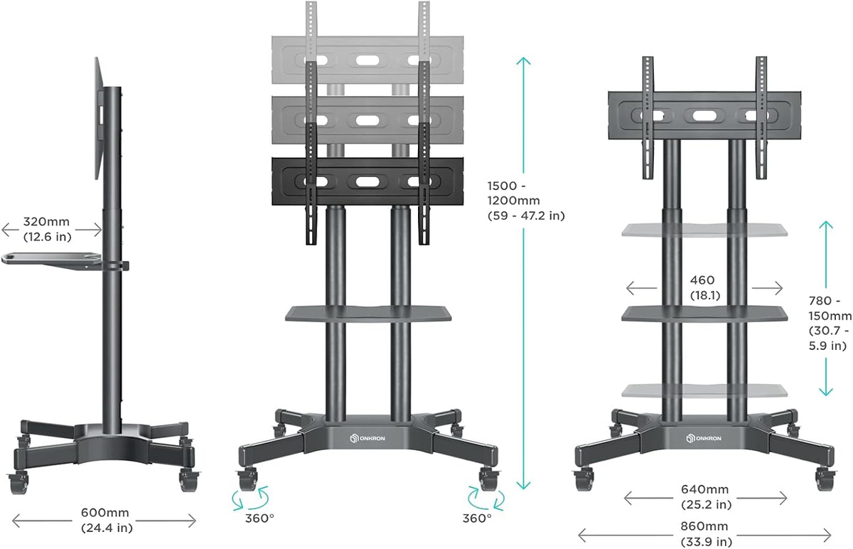 Mobile TV Stand for 40 to 65 Inch TV with Wheels Shelves N8725