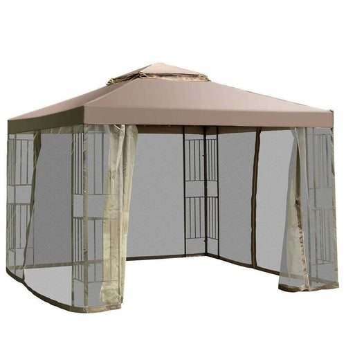 10 x 10 ft Outdoor Patio Gazebo with Taupe Brown Canopy and Mesh Sidewalls Y9595