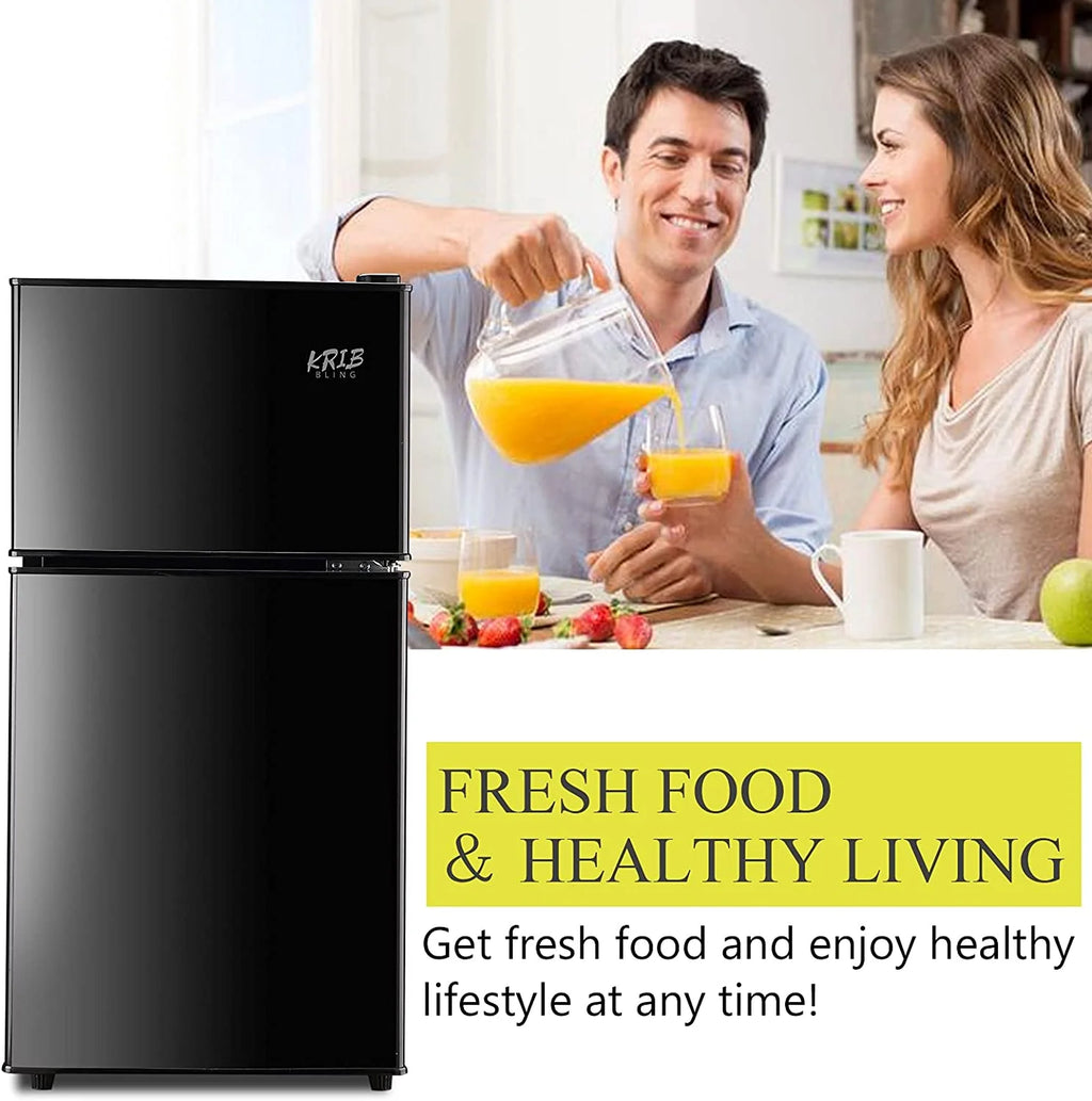 Black 3.2 Cu ft Two Door Mini Fridge with Freezer V56653