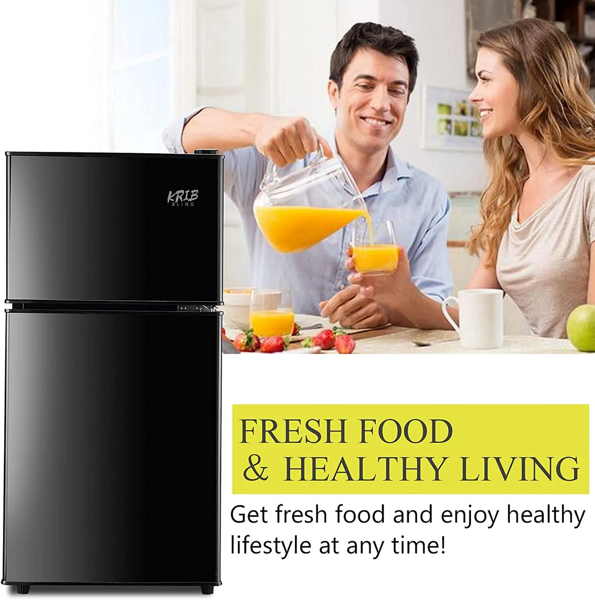 Black 3.2 Cu ft Two Door Mini Fridge with Freezer V56653