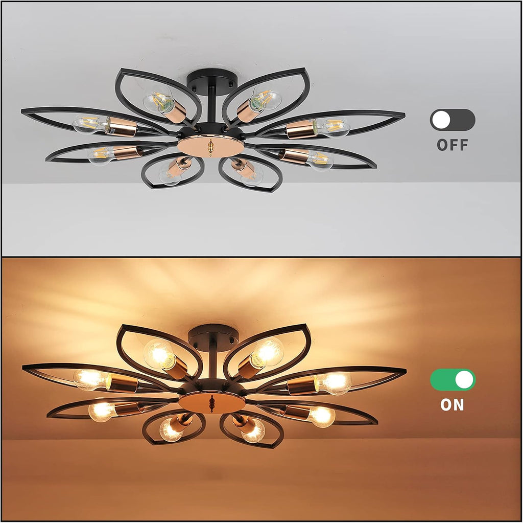 Black 8 Lights Semi Flush Mount Ceiling Light S6622