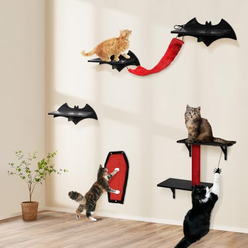 7pcs Wall-Mounted Cat Shelves Set with Scratching Board P227131